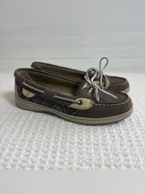Women's Sperry Top-Sider  Gray Leather Sequins Boat Shoes 7M Nautical Preppy